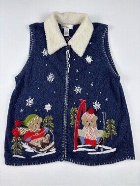 Kikit Studio Christmas Ski Bear Ugly Sweater Vest women’s XL Grandma